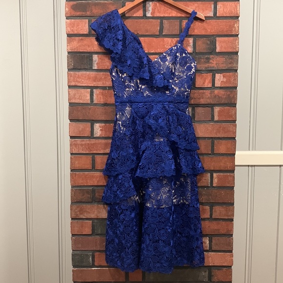 Alice + olivia Florrie Ruffle One-Shoulder Lace Dress - Picture 4 of 14